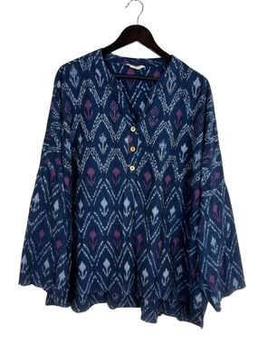 Marketplace Handwork of India Tunic Top Women's Size 4W Navy/Purple 100% Cotton